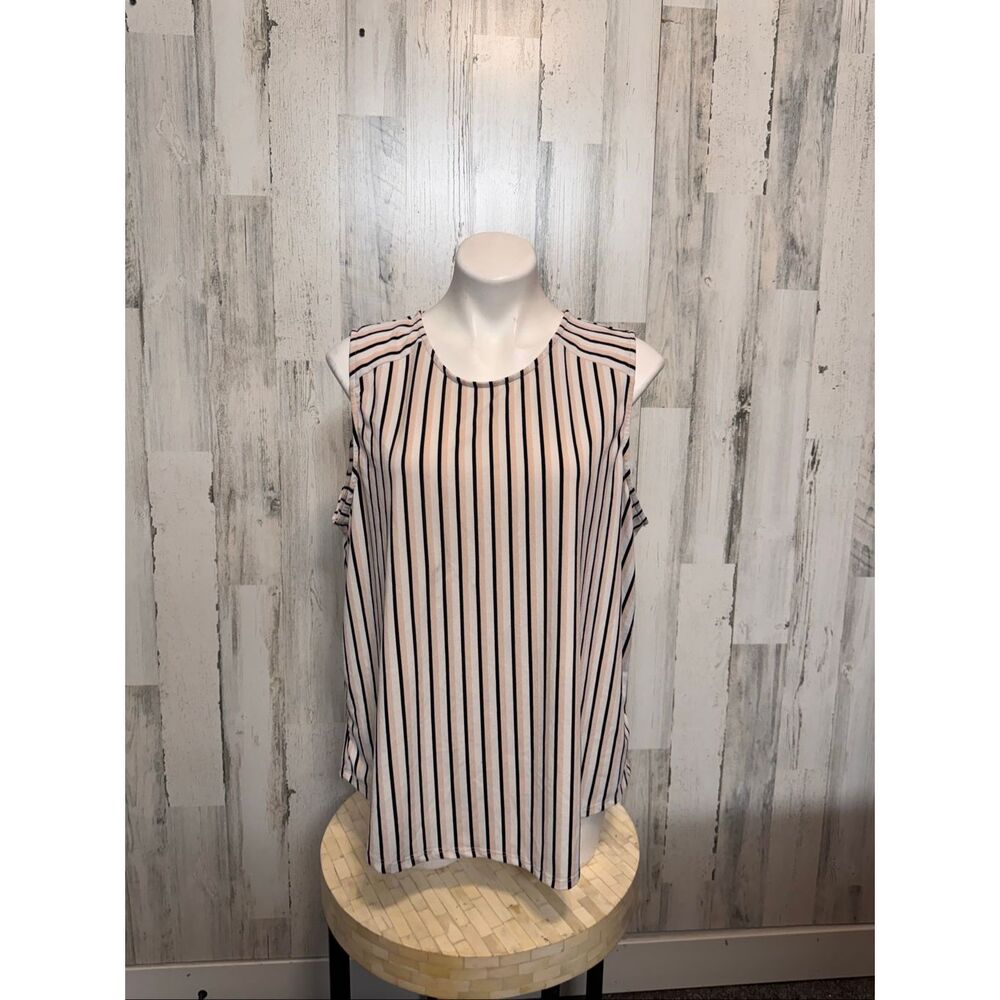 Adrianna Papell Striped Tank Top Womens Plus Size XXL Black Cream Keyhole Blouse - Picture 1 of 6